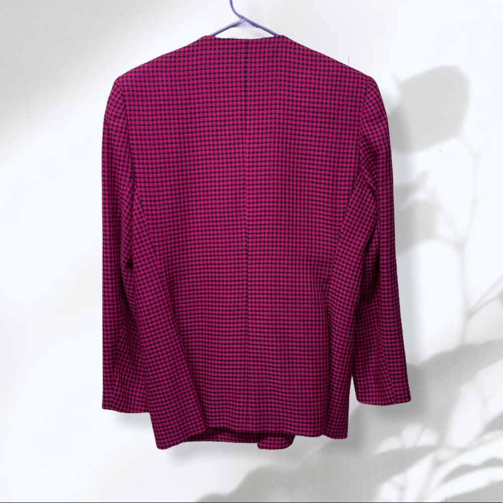 Vintage Cross country blazer pink navy gingham houndstooth blazer button front - Picture 3 of 7